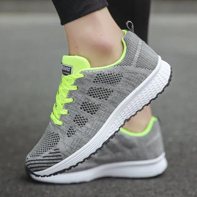Sport Shoes Breathable Walking Mesh Lace up Light Flats Sneakers