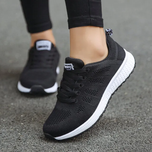 Sport Shoes Breathable Walking Mesh Lace up Light Flats Sneakers