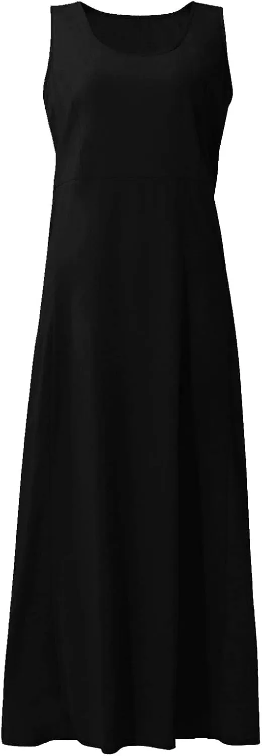 Summer Dresses for Women 2025,Linen Summer Sleeveless Solid Casual Baggy Flowy Maxi Vacation Long Dresses with Pockets