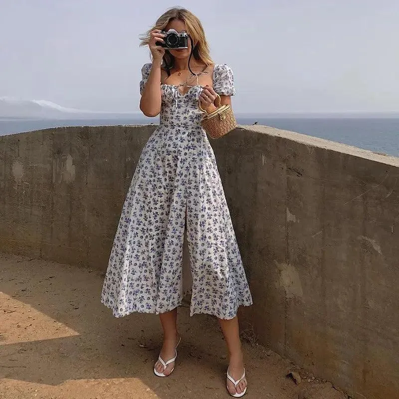Summer Floral Print Short Sleeve Dress Party Women