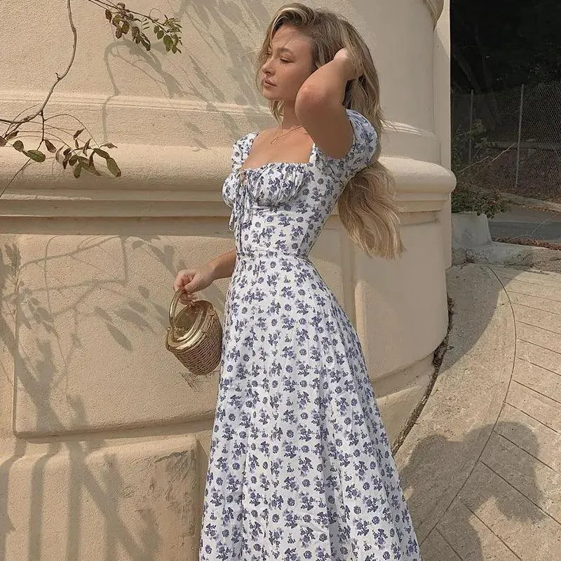Summer Floral Print Short Sleeve Dress Party Women