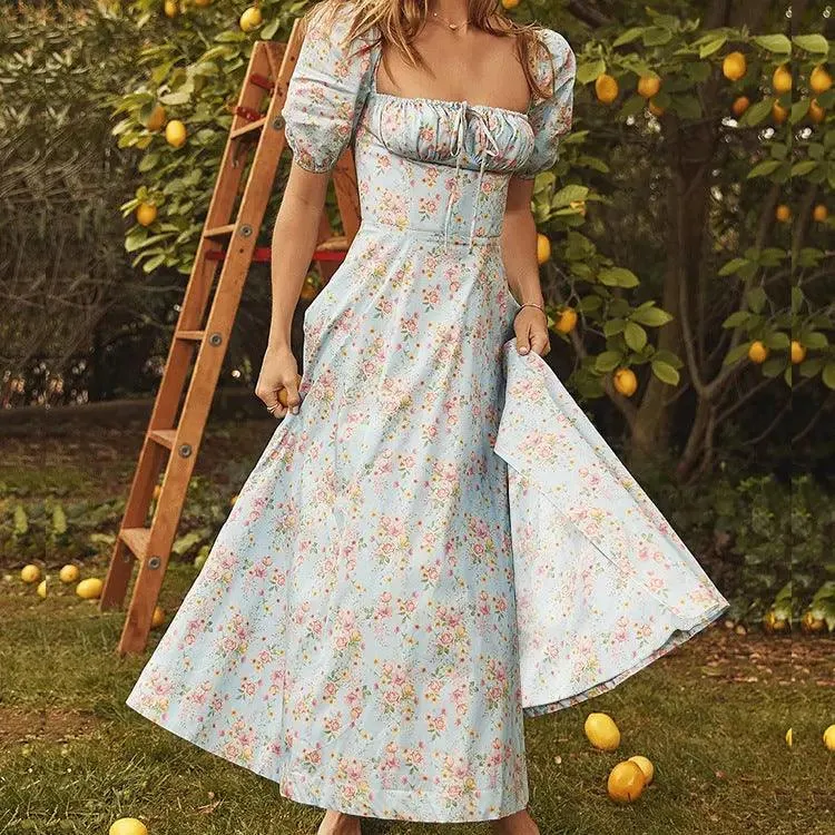 Summer Floral Print Short Sleeve Dress Party Women
