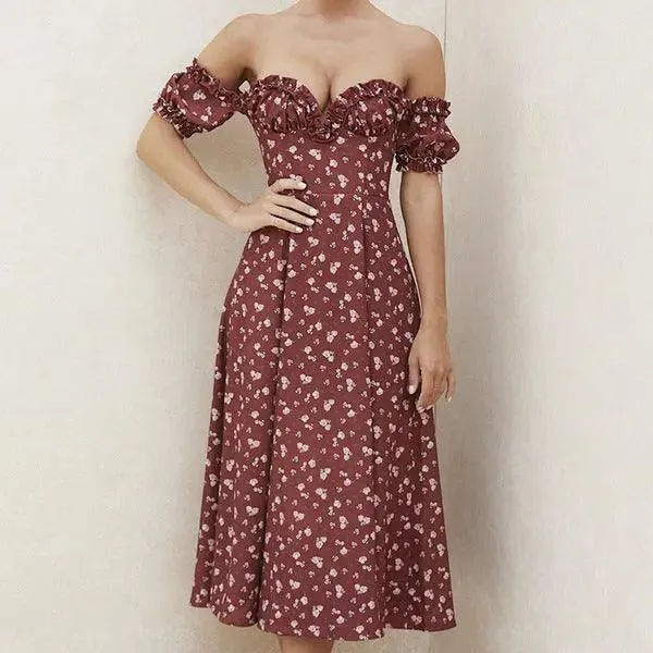 Summer Floral Print Short Sleeve Dress Party Women
