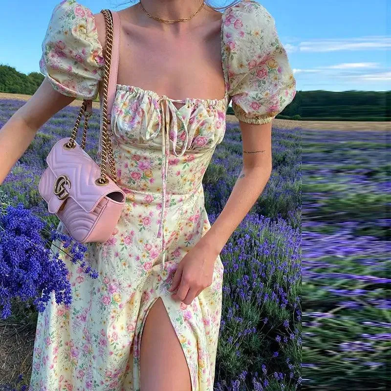 Summer Floral Print Short Sleeve Dress Party Women