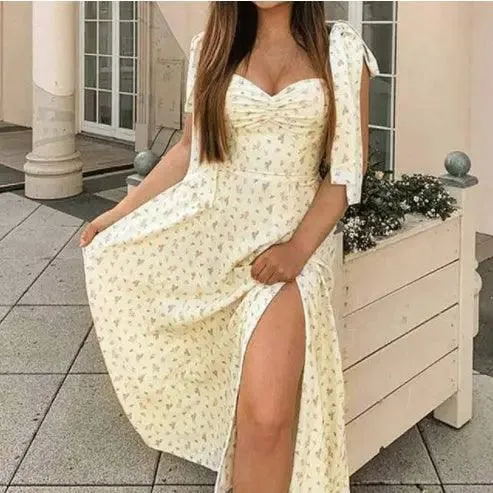 Summer Floral Print Short Sleeve Dress Party Women