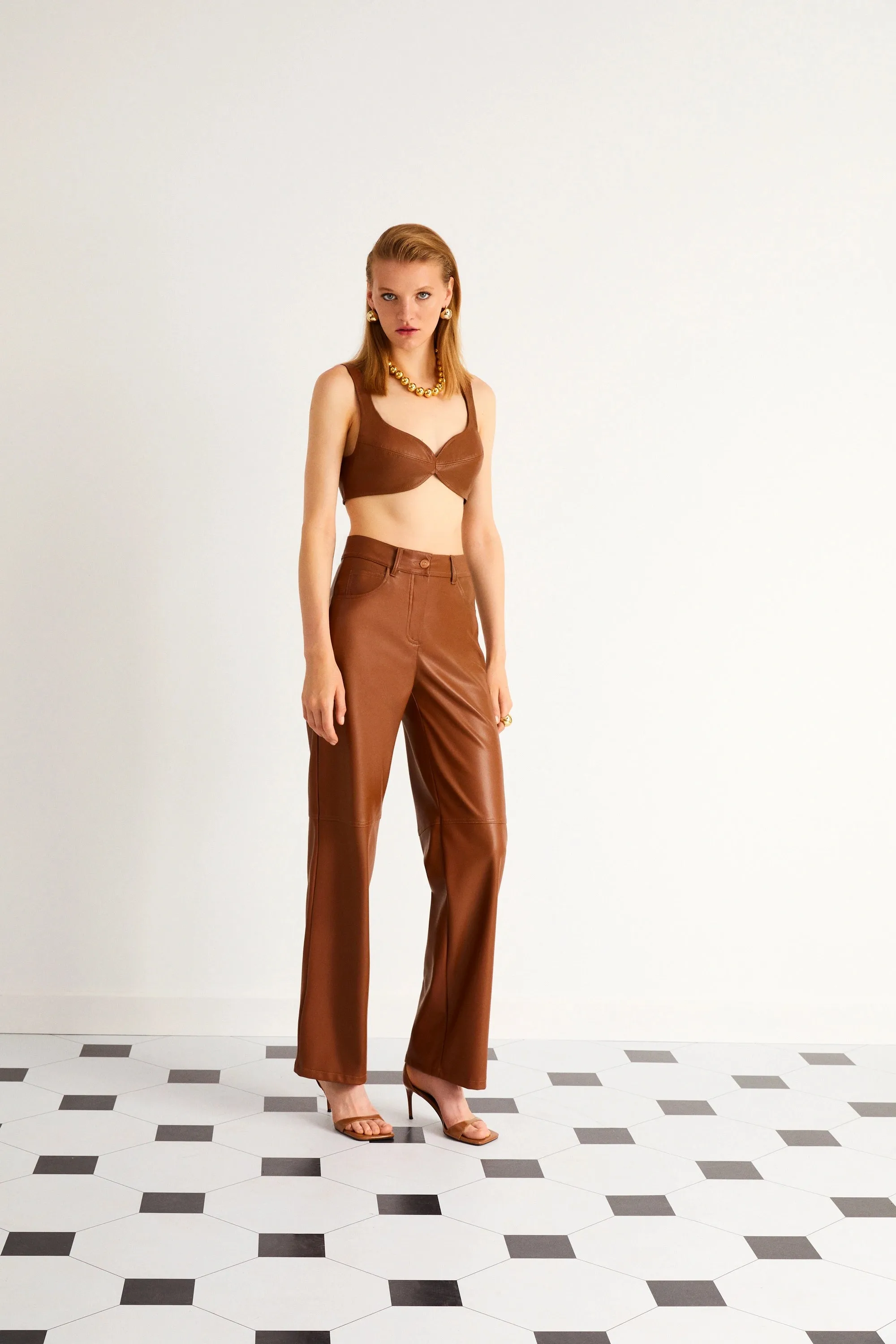 Sweetheart Neckline Pleather Crop Top (Final Sale)