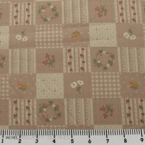 Taupe Floral Checkers Cotton Print