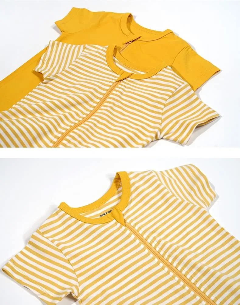 Teach Leanbh Baby Boys Girls 2-Pack Romper Jumpsuits Cotton 2 Way Zipper Short Sleeve Footless Sleep and Play 3-24 Months