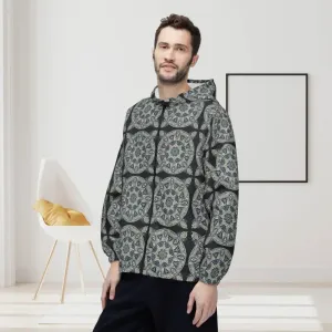 Unisex Windbreaker Jacket Dark Geometric Pattern