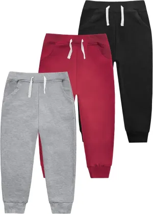 VOGRYE 3 Pack Boys Cotton Toddler Sweatpants Boys Joggers Pants with Pocket Drawstring for Kids 2T-14 Years