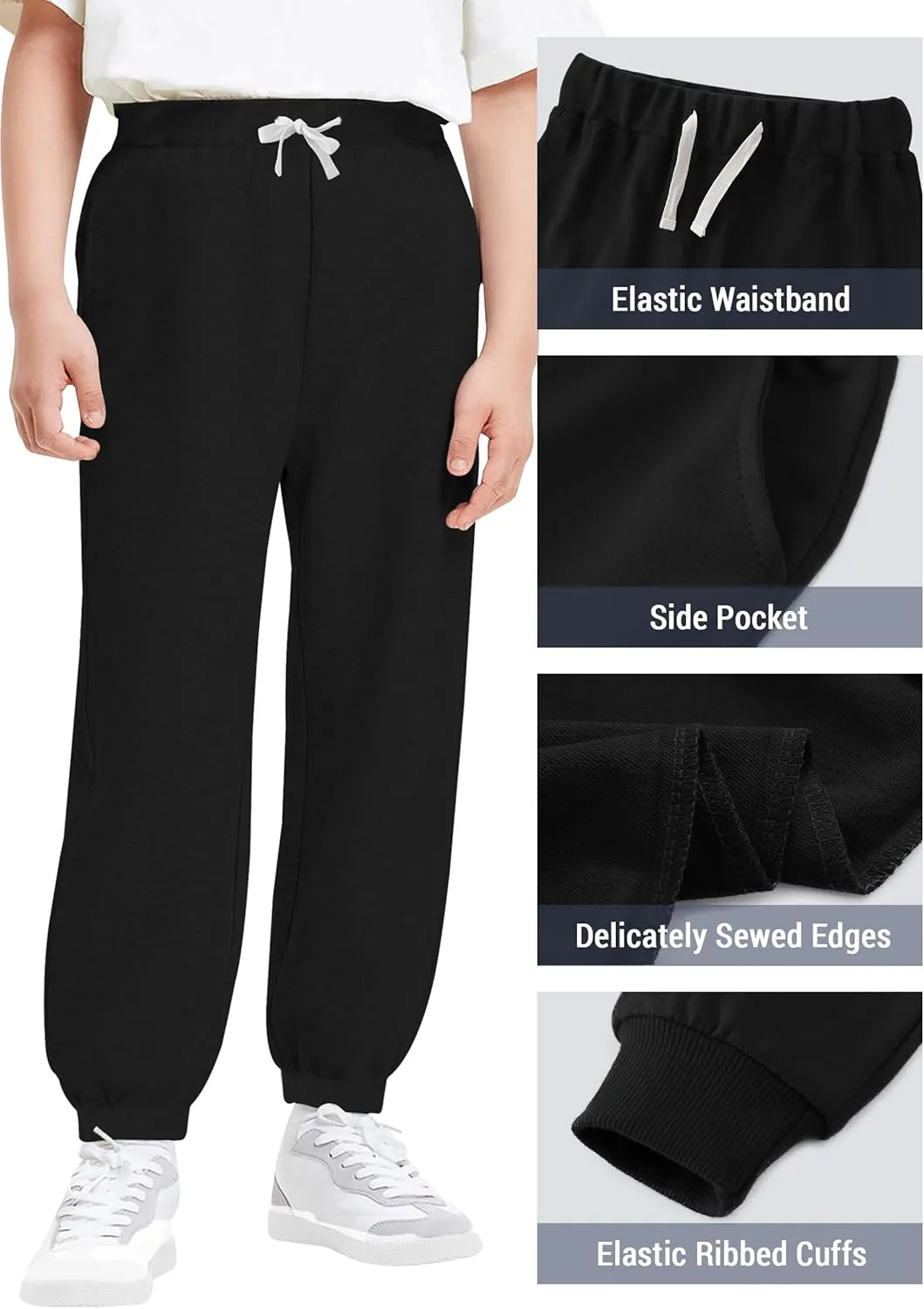 VOGRYE 3 Pack Boys Cotton Toddler Sweatpants Boys Joggers Pants with Pocket Drawstring for Kids 2T-14 Years