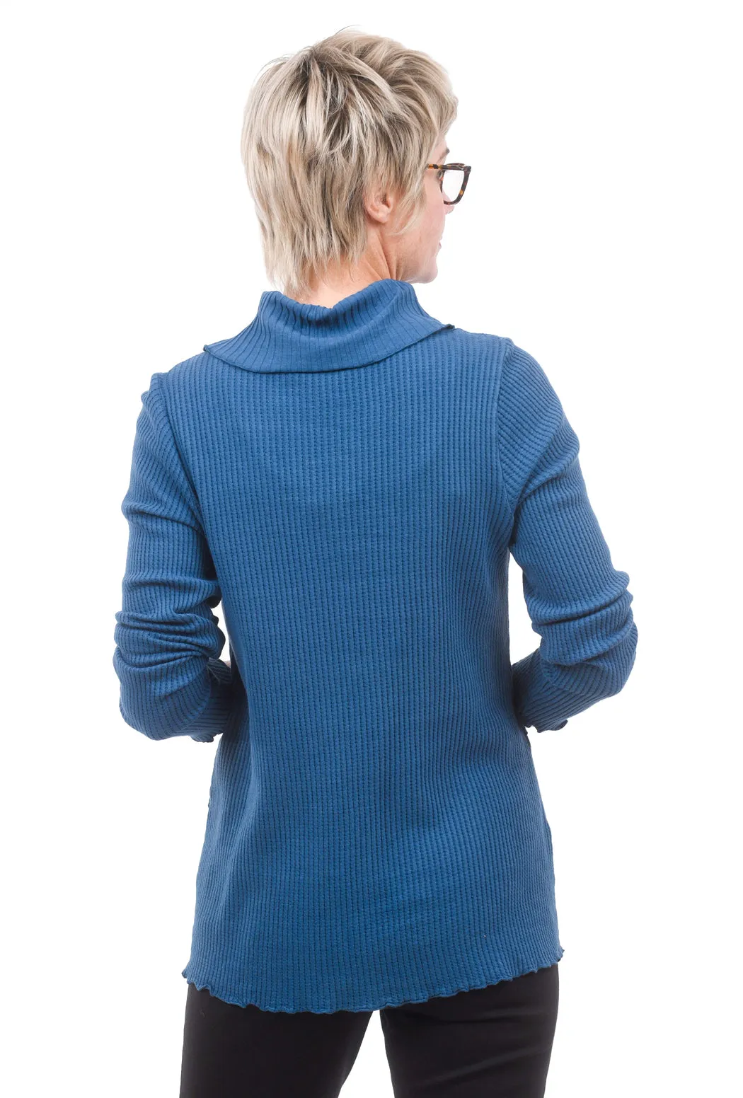 Waffle Turtleneck, Teal