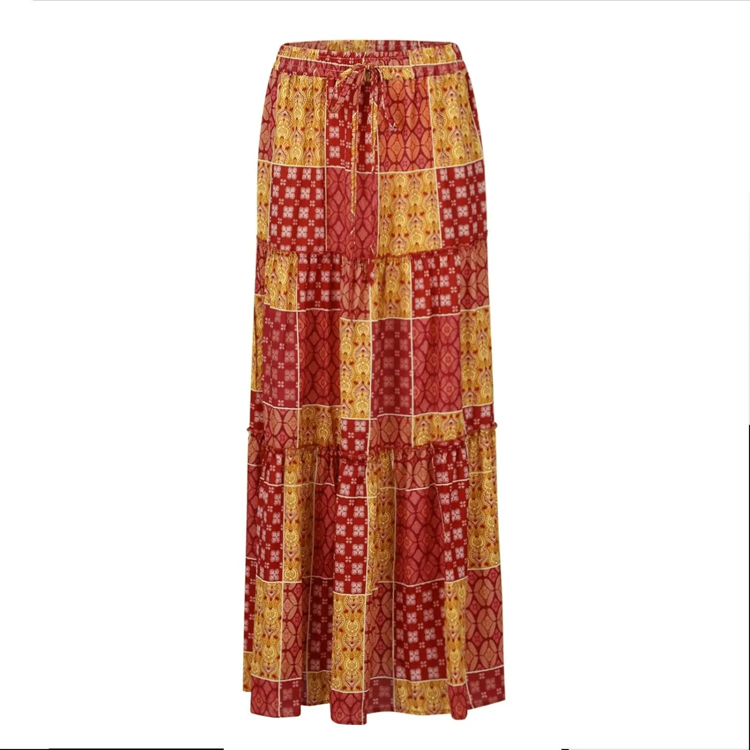 Womens Boho Maxi Skirt with Pockets Cute Summer Flowy Floral Long Bohemian Skirts Hawaiian Elastic High Waisted Skirt