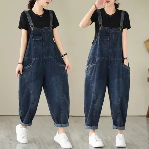 Women’s Multi Pocket Cargo Denim Overalls, Vintage Casual Loose Jumpsuit