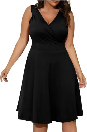Womens Plus Size Dresses 2025 Summer Short Sleeve Wrap V-Neck Sundress Casual Wedding Guest Cocktail Vintage Dress
