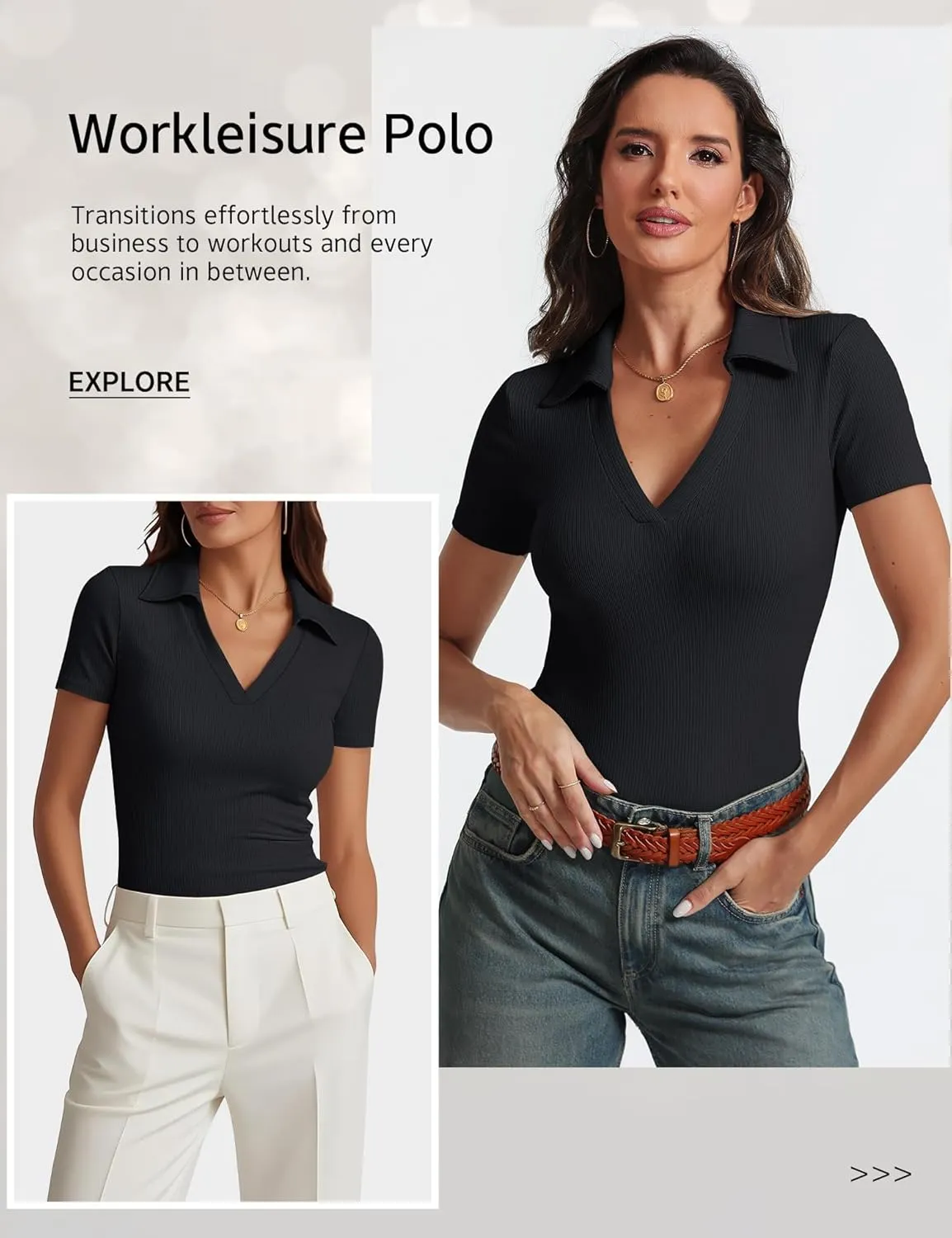 Womens Short Sleeve Business Casual Tops Summer V Neck Polo Work Shirts 2025 Fitted Basic Collared Shirt