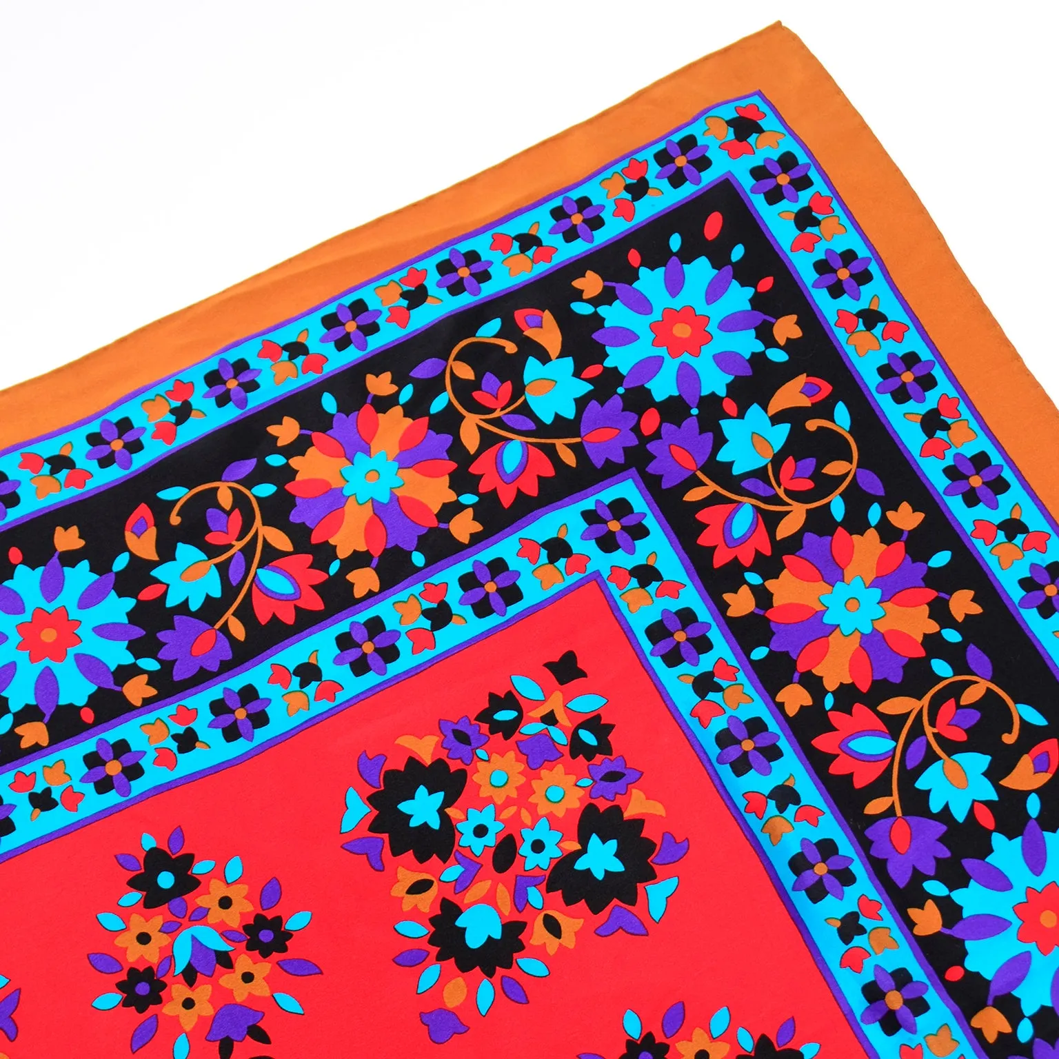 Yves Saint Laurent Vintage Bold Colorful Floral Silk Scarf