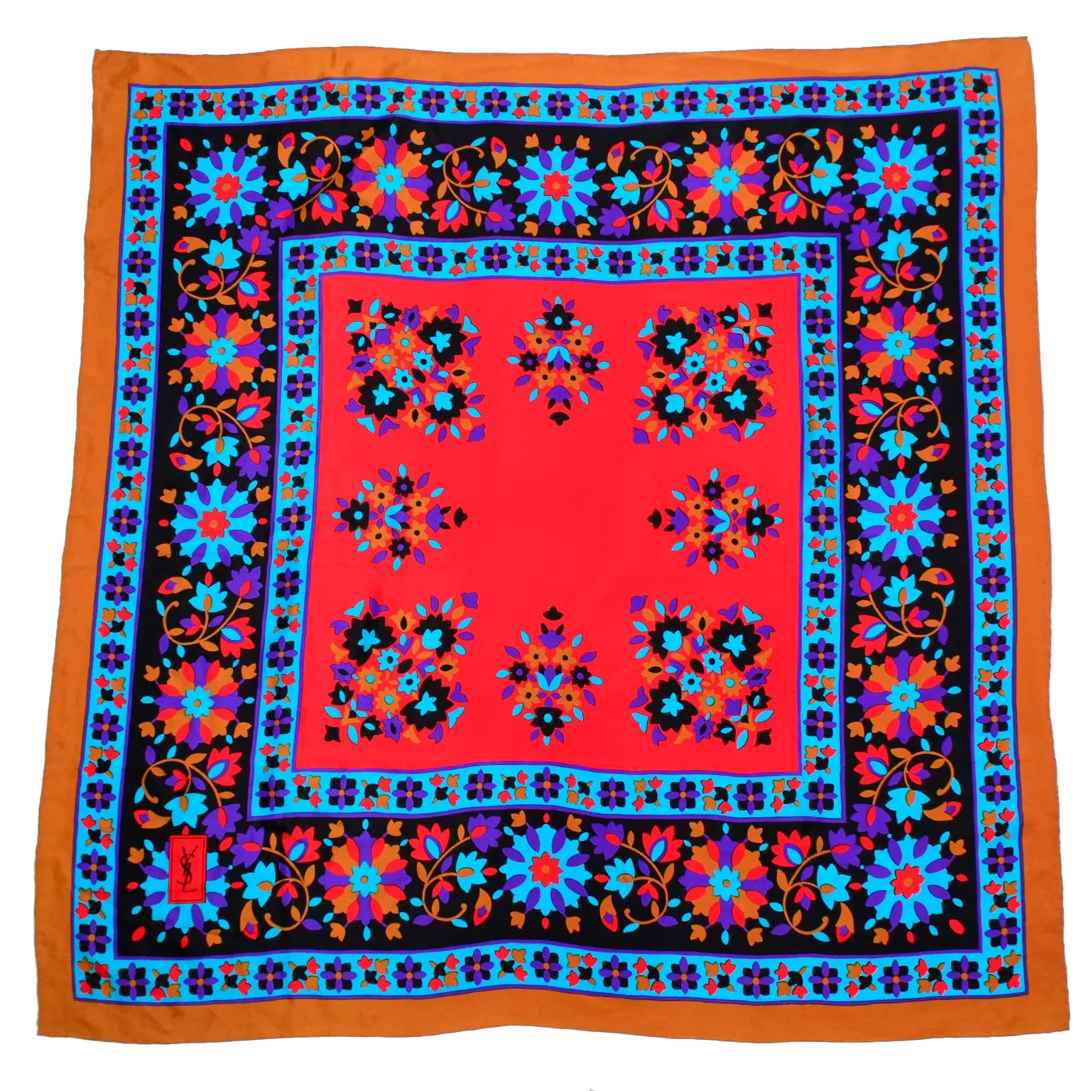 Yves Saint Laurent Vintage Bold Colorful Floral Silk Scarf