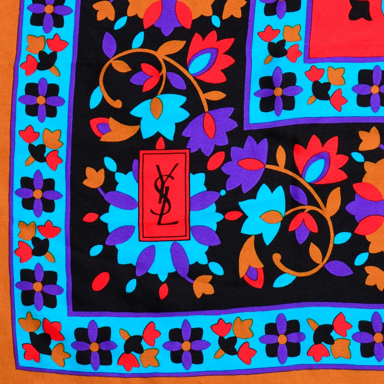 Yves Saint Laurent Vintage Bold Colorful Floral Silk Scarf