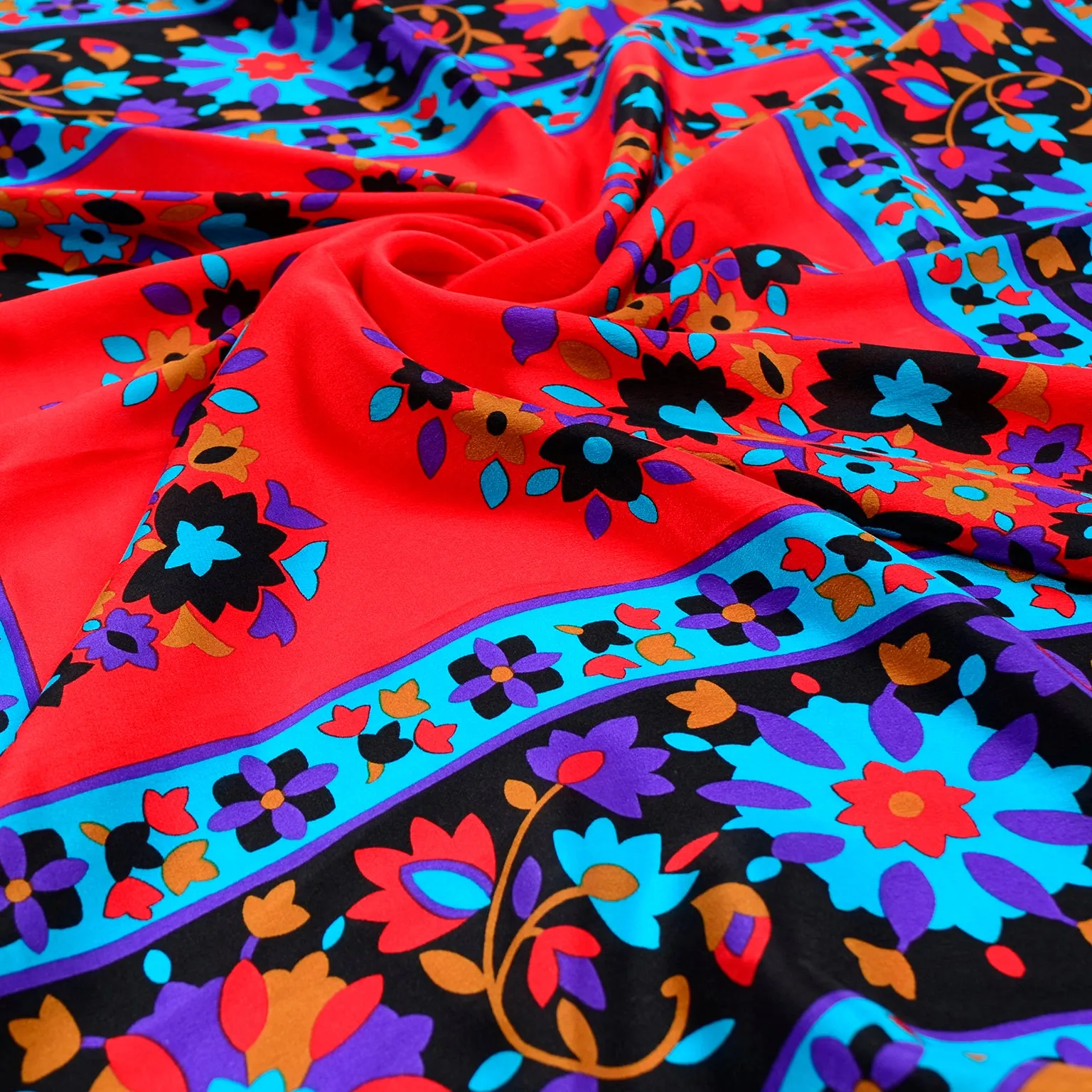 Yves Saint Laurent Vintage Bold Colorful Floral Silk Scarf